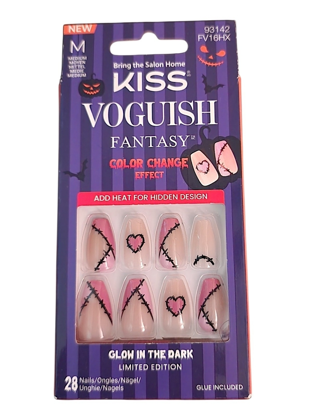 Kiss Voguish Fantasy Color Change Glow-In-The-Dark Press-On Nails, Sz Med. NIB